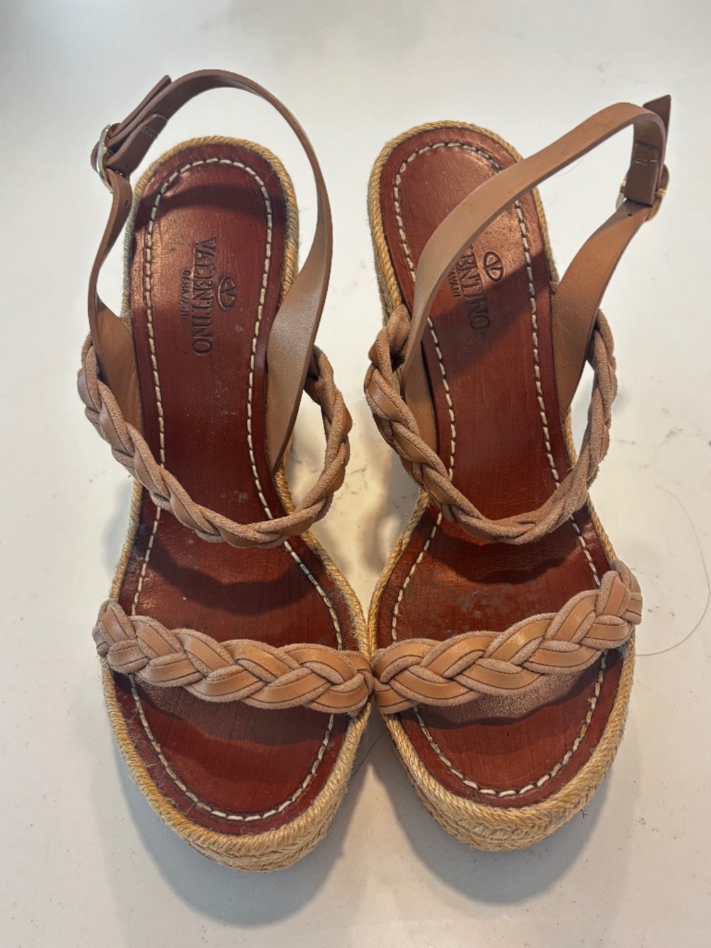 Valentino Garavani Braided Leather espadrille wedge sandals